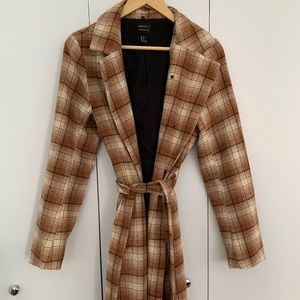 Brown plaid wrap coat